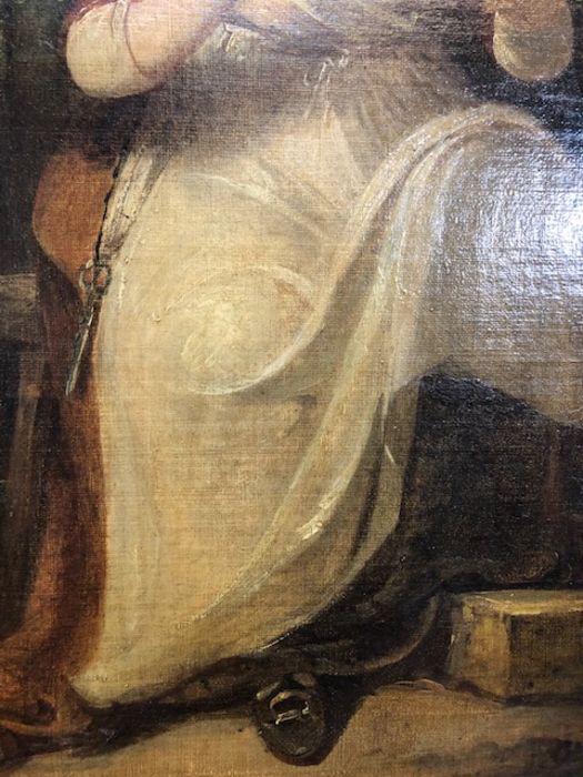 Oil on canvas of a woman and child, indistinctly signed lower right, approx 44cm x 60cm, in gilt - Image 6 of 17