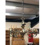 French, ten arm brass chandelier, approx 82cm in diameter, needs re-wiring