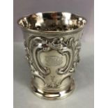 Silver George III Hallmarked Tankard or Beaker with repousse design of floral swags hallmarked for