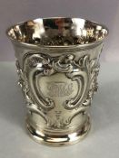 Silver George III Hallmarked Tankard or Beaker with repousse design of floral swags hallmarked for