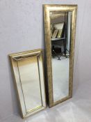 Two contemporary oblong mirrors, with gilt finish, the larger approx 135cm x 43cm