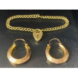Pair of Rose Gold 9ct earrings and child's 9ct Gold bracelet with heart shaped lock (total weight