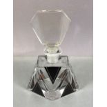 Art Deco design glass scent bottle with stopper, black decoration, approx 12cm in height