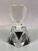Art Deco design glass scent bottle with stopper, black decoration, approx 12cm in height