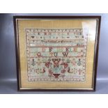 Victorian needlework sampler dated 1893 with alphabet and numbers needlework, religious wording by