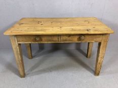 Antique pine table on tapering legs approx 160cm x 63 x 76cm