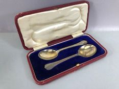 Pair of Edwardian cased Silver hallmarked trefid spoons hallmarked for Sheffield 1909 by maker James