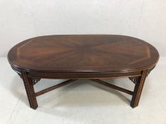 Modern inlaid coffee table with chinese styling, approx 122cm x 67cm 42cm