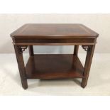 Modern highly polished inlaid occasional table with Chinese detailing approx 51cm x 70cm x 57cm