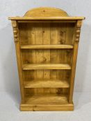 Pine bookcase with three shelves and upstand approx 68cm x 24cm x 120cm