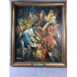 ALAN THOMPSON, abstract oil on board of a Deer, signed lower left, approx 50cm x 60cm