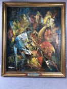 ALAN THOMPSON, abstract oil on board of a Deer, signed lower left, approx 50cm x 60cm