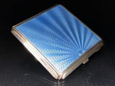Hallmarked Silver compact with enamel blue sunburst design Birmingham maker Deakin & Francis Ltd