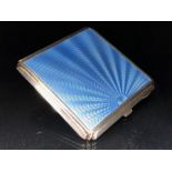 Hallmarked Silver compact with enamel blue sunburst design Birmingham maker Deakin & Francis Ltd