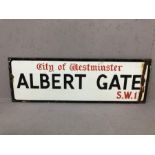 City of Westminster ‘Albert Gate’ enamelled street sign approx 30cm x 92cm