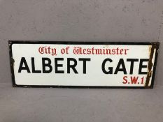 City of Westminster ‘Albert Gate’ enamelled street sign approx 30cm x 92cm