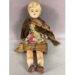 Bisque head or porcelain doll, cloth body with china hands feet and head (A/F)