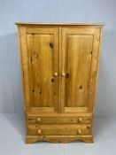 Pine wardrobe with two doors and two cupboards under approx 92cm x 51cm x 153cm