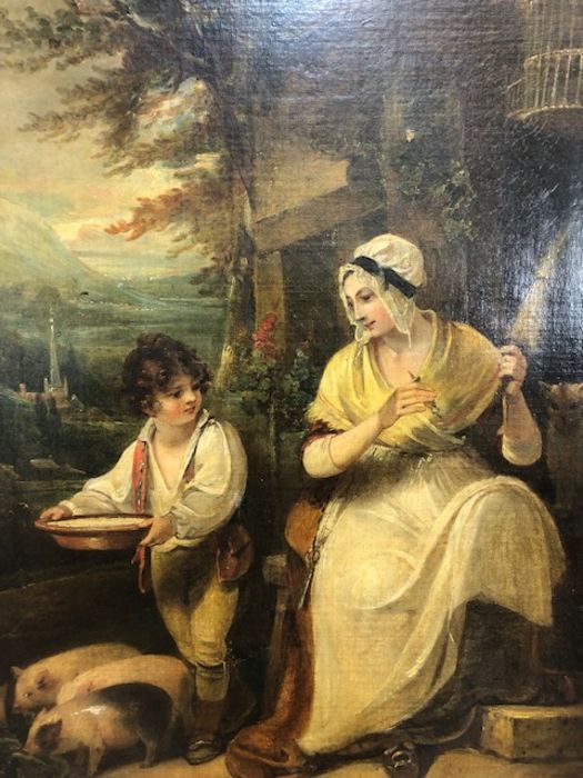 Oil on canvas of a woman and child, indistinctly signed lower right, approx 44cm x 60cm, in gilt - Image 2 of 17