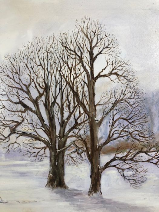 KENNETH ANSELL (British, contemporary), oil on canvas, deer in a frozen landscape, approx 54cm x - Image 6 of 10