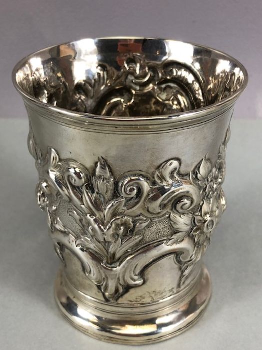 Silver George III Hallmarked Tankard or Beaker with repousse design of floral swags hallmarked for - Image 9 of 13