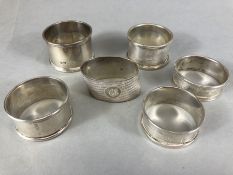 Collection of six various napkin rings of various ages and designs total weight approx 112g