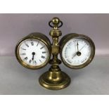 Vintage brass desktop clock and Barometer approx 14cm tall