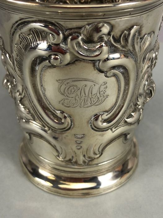 Silver George III Hallmarked Tankard or Beaker with repousse design of floral swags hallmarked for - Image 3 of 13