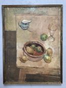 BENEDICT RUBBRA (British b.1938) 'Still life and Greek dish', 1957, Oil on canvas, inscribed