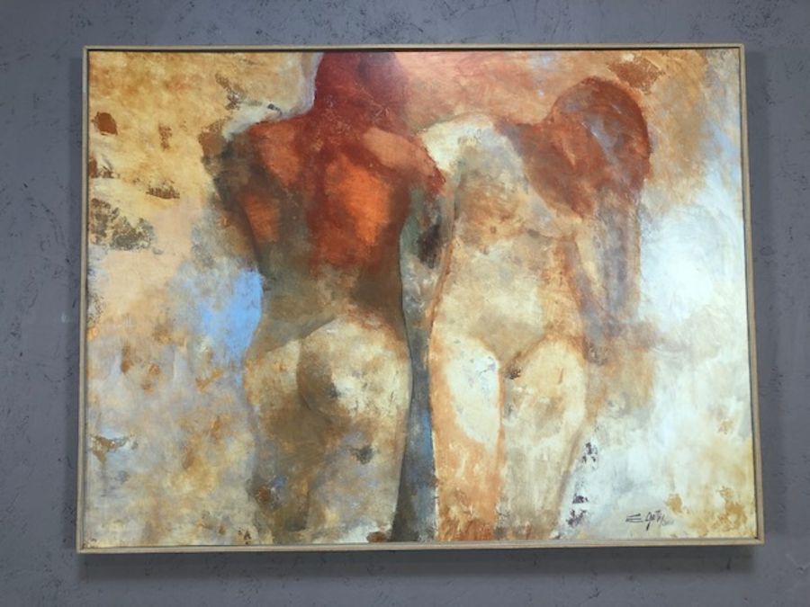 Large contemporary picture of a pair of nudes, approx 80cm x 60cm