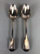 Pair of Victorian spoons hallmarked for London 1844 approx 164g and 23 cm in length by maker Charles