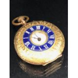 14ct Gold and enamel half hunter pocket watch marked for 14k inside and stamped to the stem A/F