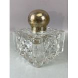 An Impressive Victorian large cut glass and hallmarked silver inkwell with glass stopper and large