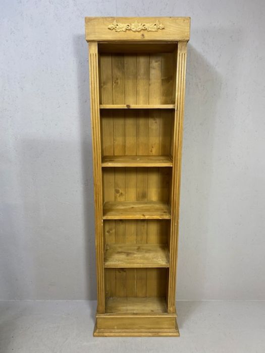 Pine book case with four shelves approx 50cm x 29cm x 182cm