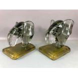 Pair of substantial glass elephants on green velvet bases (2)