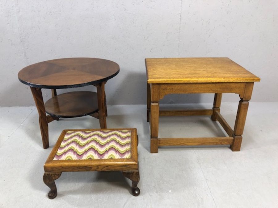 Two occasional tables and footstool