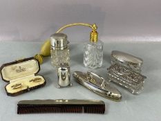 Collection of curios to include boxed set of gold gilt cufflinks,, hallmarked silver vanity items
