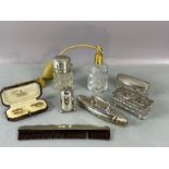 Collection of curios to include boxed set of gold gilt cufflinks,, hallmarked silver vanity items