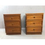 Pair of Mid Century G-Plan bedside tables, each with three drawers, approx 50cm x 46cm x 69cm tall