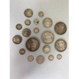 Collection of Silver coins to include Crowns 1896, 1890, 1890 and 1889 (19 coins in total)