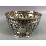 Silver Hallmarked Georgian bowl with repousse design and unmarked cartouche hallmarked London 1800
