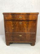 Antique chest of drawers, top drawer with fall front to writing desk, decorated with inlay (A/F)