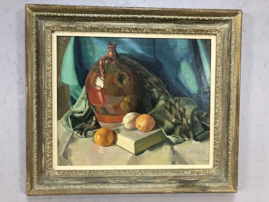 KATHLEEN M LLOYD, Oil on canvas of a still life, signed lower right, exhibition labels verso to