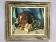 KATHLEEN M LLOYD, Oil on canvas of a still life, signed lower right, exhibition labels verso to