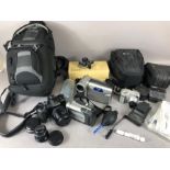 Collection of cameras and photographic equipment to include Olympus E510 with lenses, macro