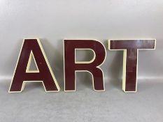 Set of 1960s retro graphic letters spelling 'A R T' in dark red and cream