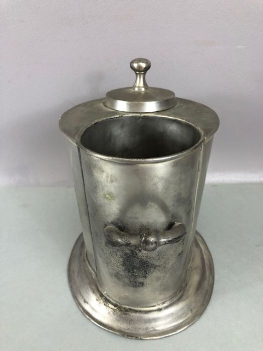 Pewter Georgian Wine cooler with inscribed coat of arms twin handled with stepped base approx 23cm - Image 6 of 10