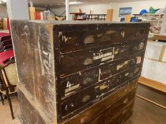 Vintage wooden plan chest with original cup handles consisting of four drawers