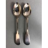 Two large Victorian Silver serving spoons by maker William Rawlings Sobey hallmarked for Exeter