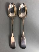 Two large Victorian Silver serving spoons by maker William Rawlings Sobey hallmarked for Exeter